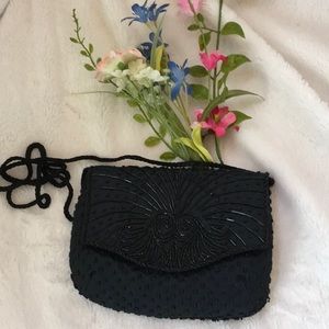 BLACK BEADED DRESS BAG